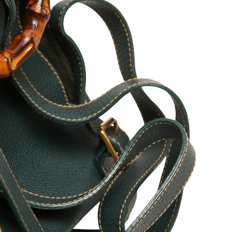 グッチ バンブー リュック バッグパック 003 2058 0030 グリーン スウェット レザー レディース GUCCI 【中古】