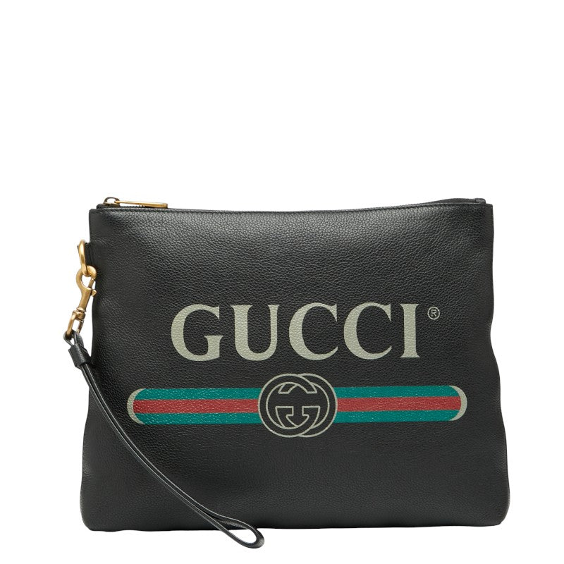 グッチ ロゴプリント クラッチバッグ 572770 ブラック レザー レディース GUCCI 【中古】