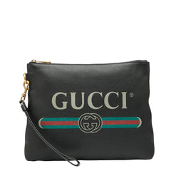 グッチ ロゴプリント クラッチバッグ 572770 ブラック レザー レディース GUCCI 【中古】