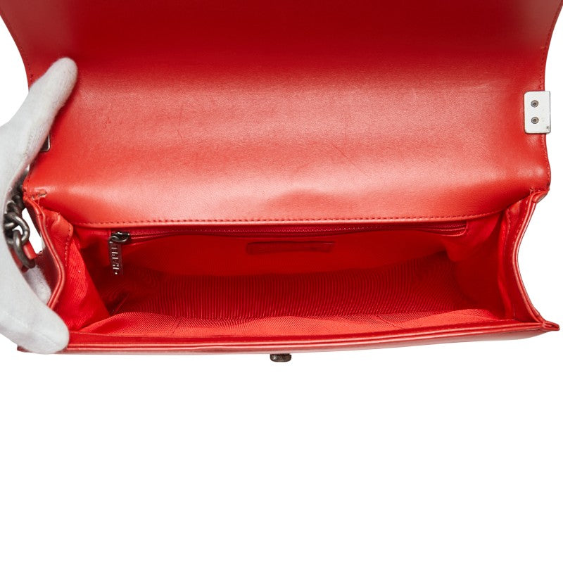 シャネル ボーイシャネル チェーン ショルダーバッグ レッド レザー レディース CHANEL 【中古】