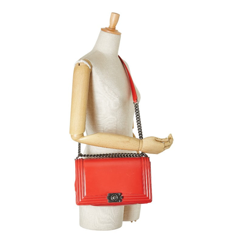 シャネル ボーイシャネル チェーン ショルダーバッグ レッド レザー レディース CHANEL 【中古】