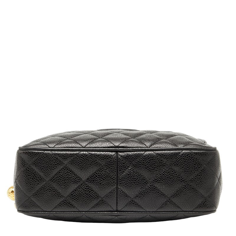 シャネル マトラッセ ココマーク 斜め掛け ショルダーバッグ ブラック キャビアスキン レディース CHANEL 【中古】