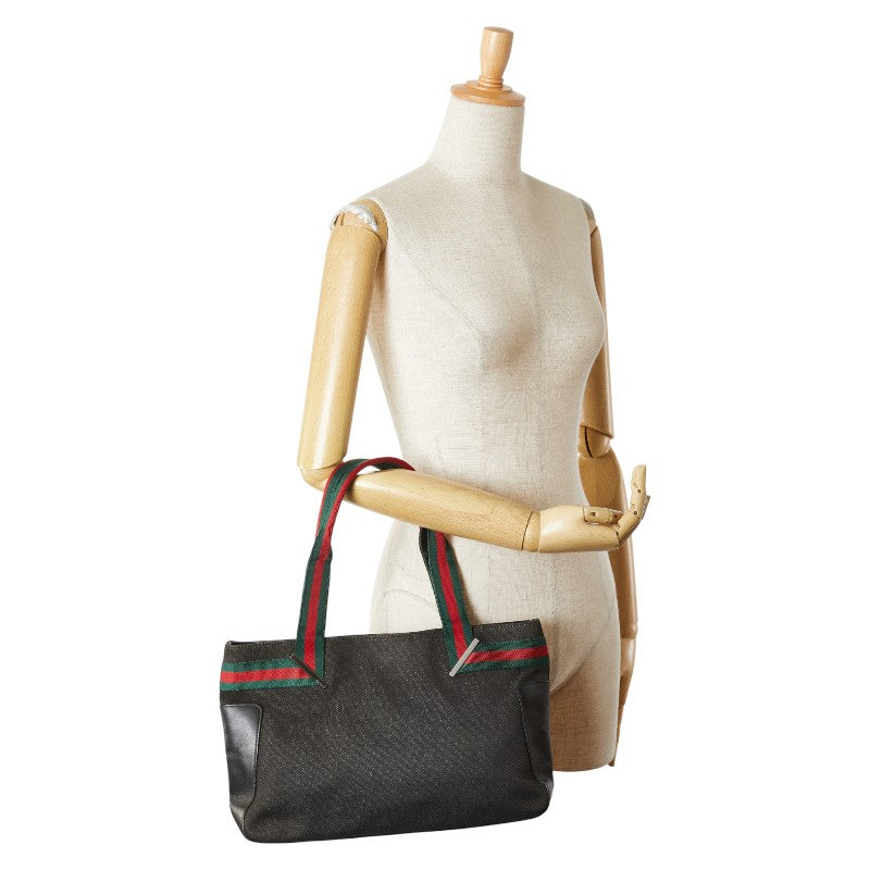 グッチ シェリーライン トートバッグ ハンドバッグ 73983 ブラック デニム レザー レディース GUCCI 【中古】