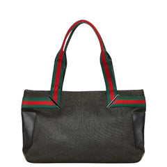 グッチ シェリーライン トートバッグ ハンドバッグ 73983 ブラック デニム レザー レディース GUCCI 【中古】