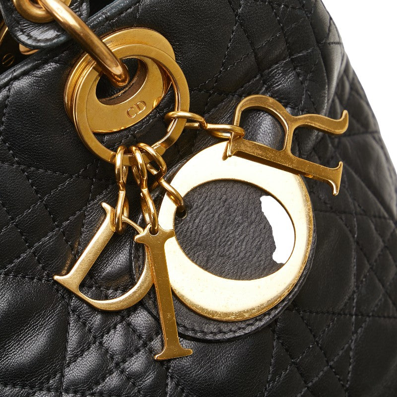 ディオール レディディオール カナージュ ハンドバッグ ブラック レザー レディース Dior 【中古】