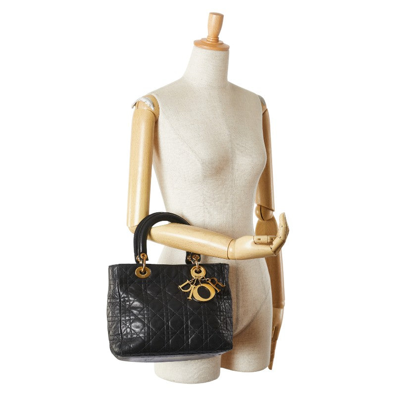 ディオール レディディオール カナージュ ハンドバッグ ブラック レザー レディース Dior 【中古】