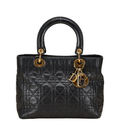 ディオール レディディオール カナージュ ハンドバッグ ブラック レザー レディース Dior 【中古】