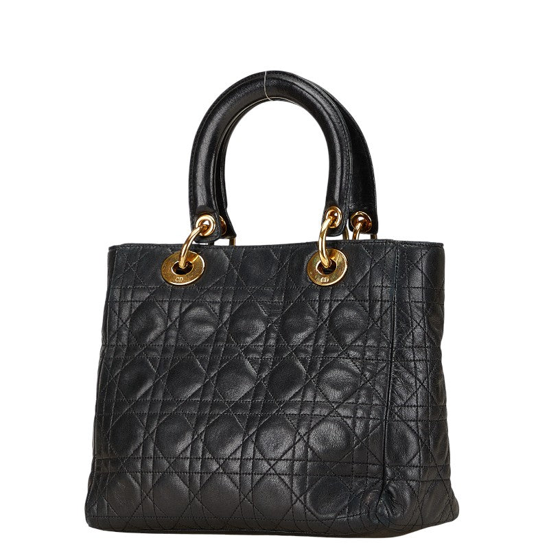 ディオール レディディオール カナージュ ハンドバッグ ブラック レザー レディース Dior 【中古】