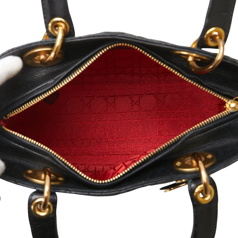 ディオール レディディオール カナージュ ハンドバッグ ブラック レザー レディース Dior 【中古】