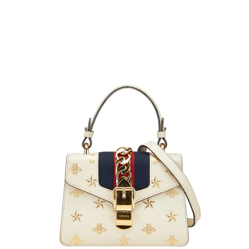 グッチ シルヴィ 星 スター 蜂 ビー ハンドバッグ ショルダーバッグ 2WAY 470270 アイボリー レザー レディース GUCCI 【中古】