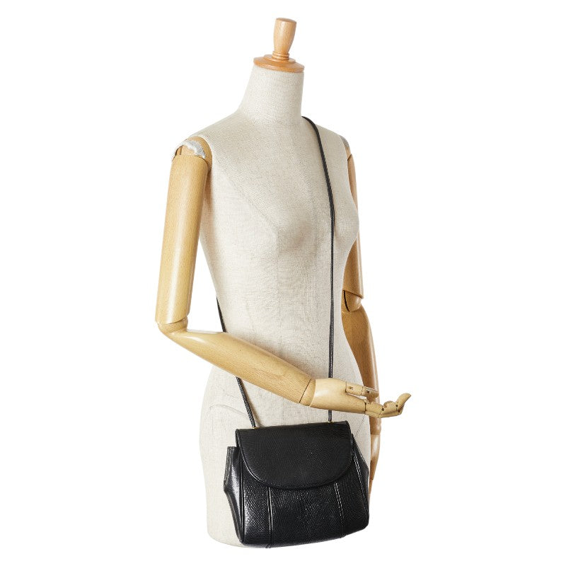 サンローラン リザード型押し ショルダーバッグ ブラック レザー レディース SAINT LAURENT 【中古】