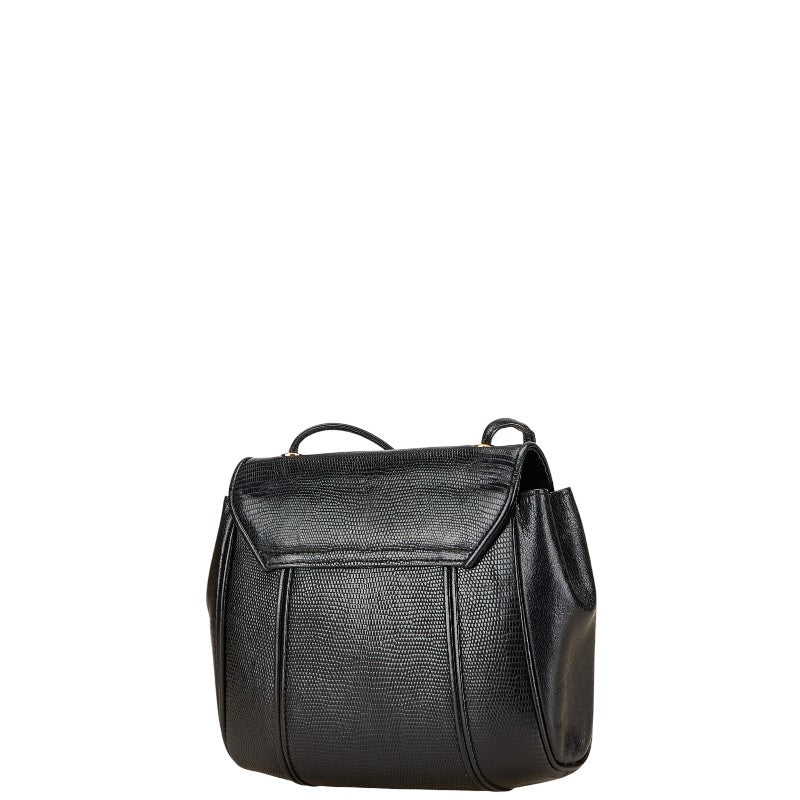サンローラン リザード型押し ショルダーバッグ ブラック レザー レディース SAINT LAURENT 【中古】