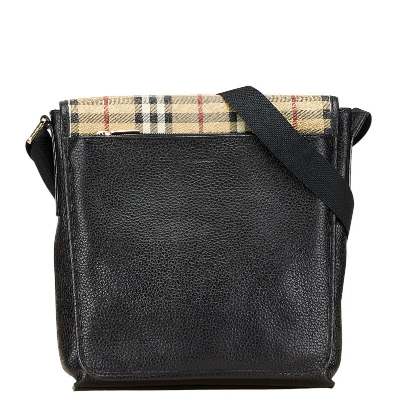 バーバリー ノバチェック シャドーホース ショルダーバッグ ブラック マルチカラー PVC レザー レディース BURBERRY 【中古】