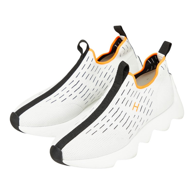 エルメス エクレール スニーカー スリッポン サイズ：37 ホワイト ブラック オレンジ ニット レディース HERMES 【中古】