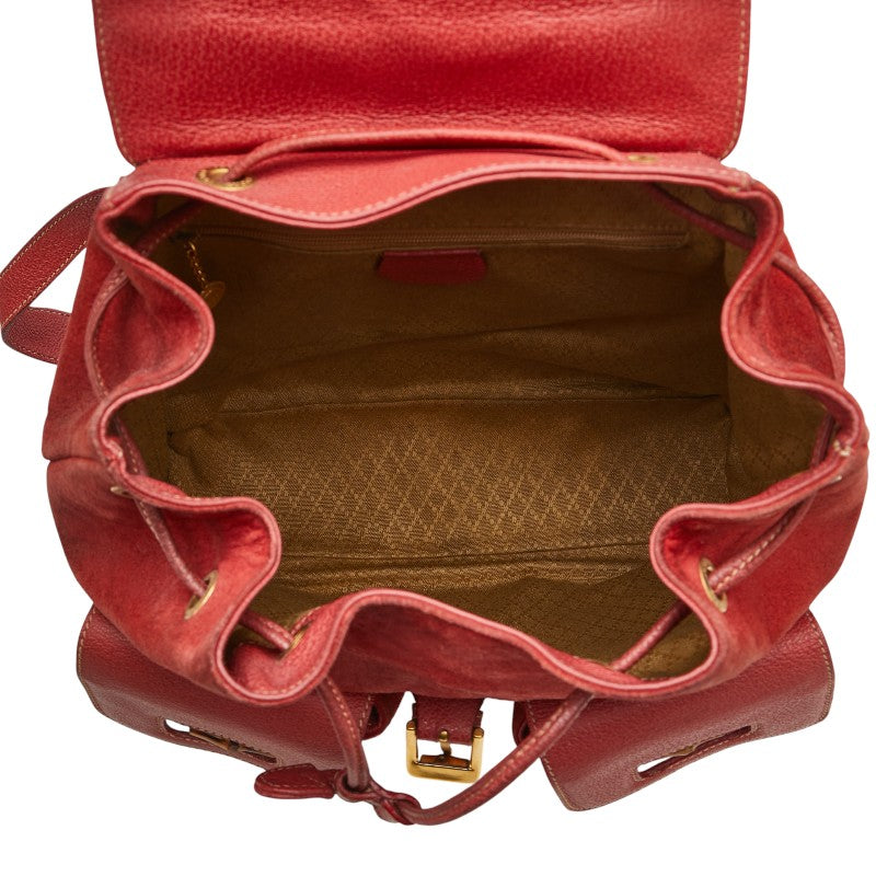 グッチ バンブー リュック バックパック 003.2058.0016 レッド ブラウン スウェード レザー レディース GUCCI 【中古】