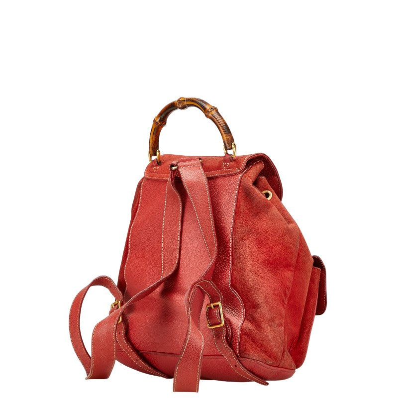 グッチ バンブー リュック バックパック 003.2058.0016 レッド ブラウン スウェード レザー レディース GUCCI 【中古】