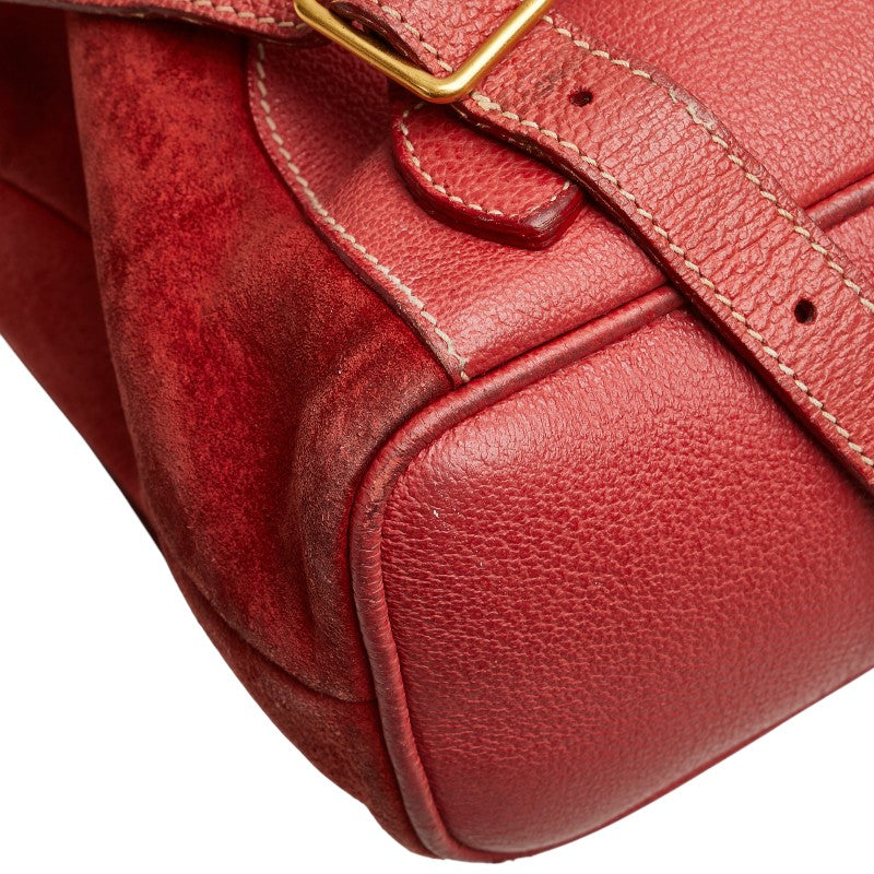グッチ バンブー リュック バックパック 003.2058.0016 レッド ブラウン スウェード レザー レディース GUCCI 【中古】
