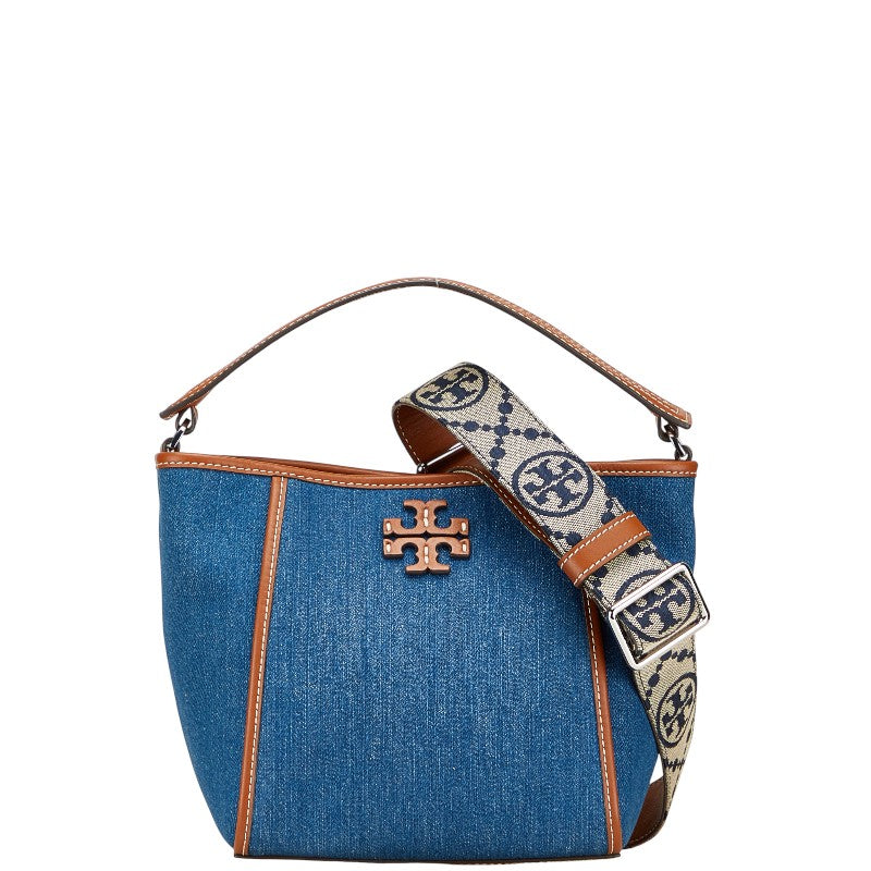 トリーバーチ マックグロー スモールバケットバッグ ハンドバッグ ショルダーバッグ 2WAY ブルー ブラウン デニム レザー レディース Tory Burch 【中古】
