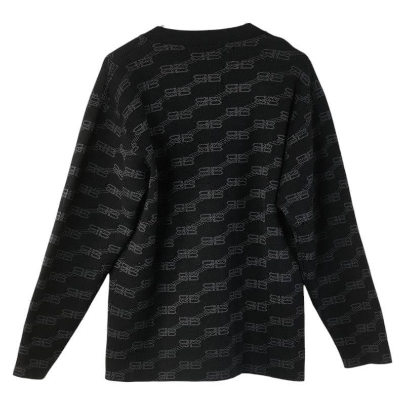 バレンシアガ BBロゴ カーディガン サイズ：2 ブラック グレー コットン ウール ポリエステル メンズ BALENCIAGA 【中古】