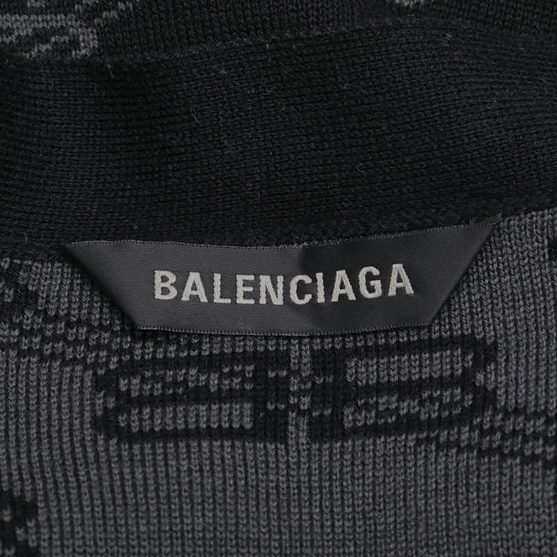 バレンシアガ BBロゴ カーディガン サイズ：2 ブラック グレー コットン ウール ポリエステル メンズ BALENCIAGA 【中古】