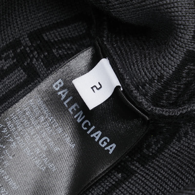 バレンシアガ BBロゴ カーディガン サイズ：2 ブラック グレー コットン ウール ポリエステル メンズ BALENCIAGA 【中古】