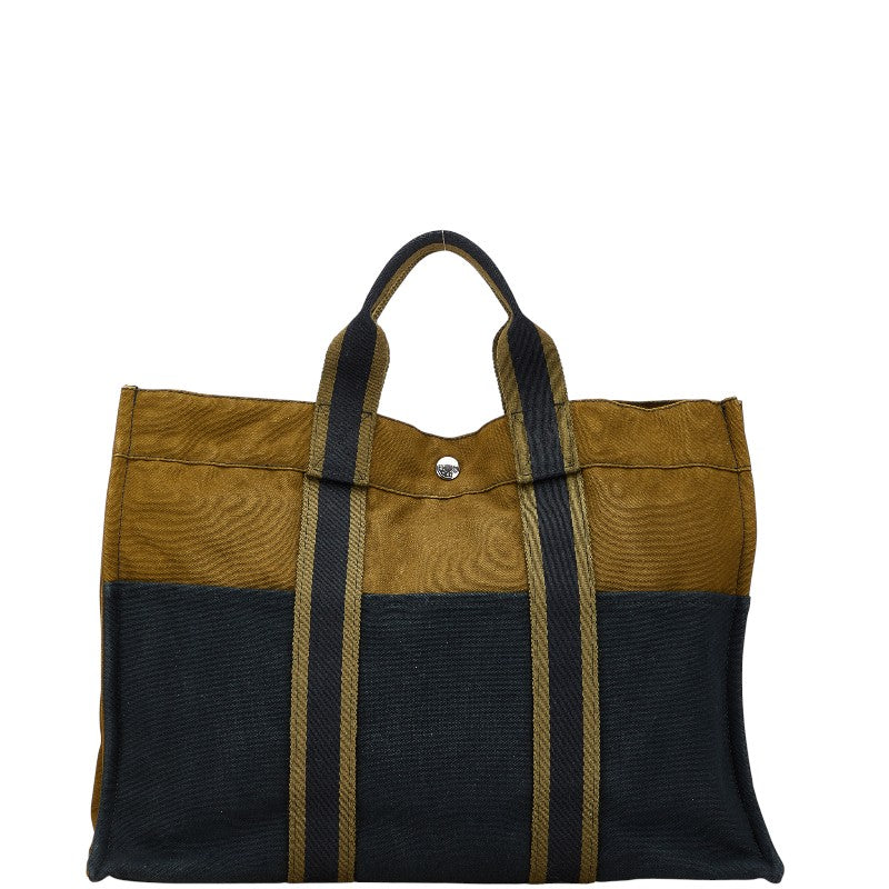 エルメス フールトゥ トートMM トートバッグ カーキ ブラック キャンバス レディース HERMES 【中古】