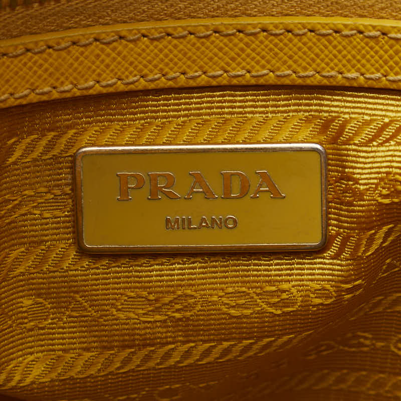 プラダ ガレリア 三角ロゴプレート ハンドバッグ ショルダーバッグ 2WAY イエロー レザー レディース PRADA 【中古】