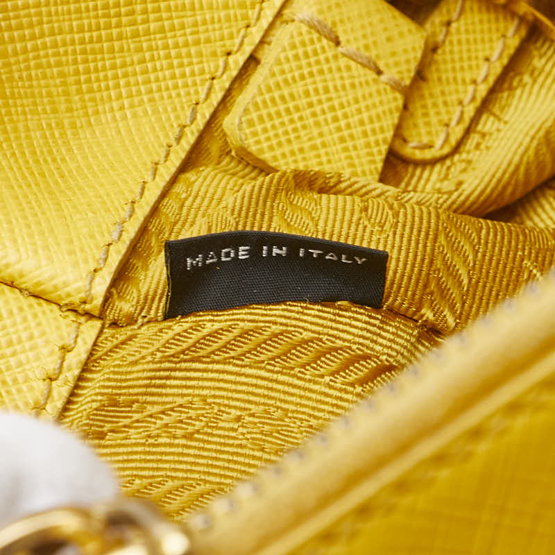 プラダ ガレリア 三角ロゴプレート ハンドバッグ ショルダーバッグ 2WAY イエロー レザー レディース PRADA 【中古】