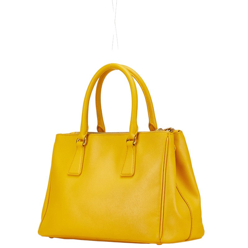プラダ ガレリア 三角ロゴプレート ハンドバッグ ショルダーバッグ 2WAY イエロー レザー レディース PRADA 【中古】