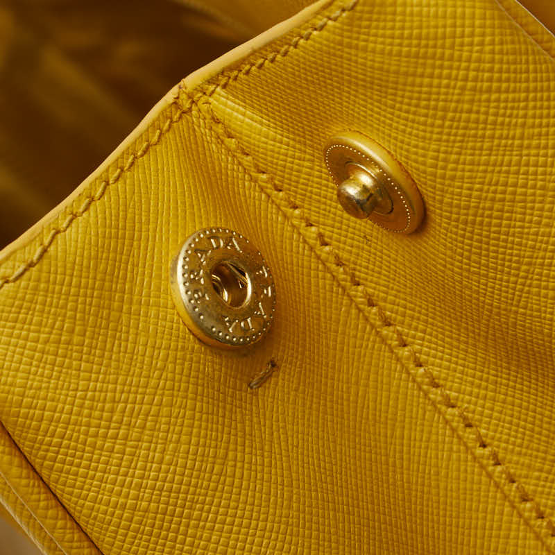 プラダ ガレリア 三角ロゴプレート ハンドバッグ ショルダーバッグ 2WAY イエロー レザー レディース PRADA 【中古】