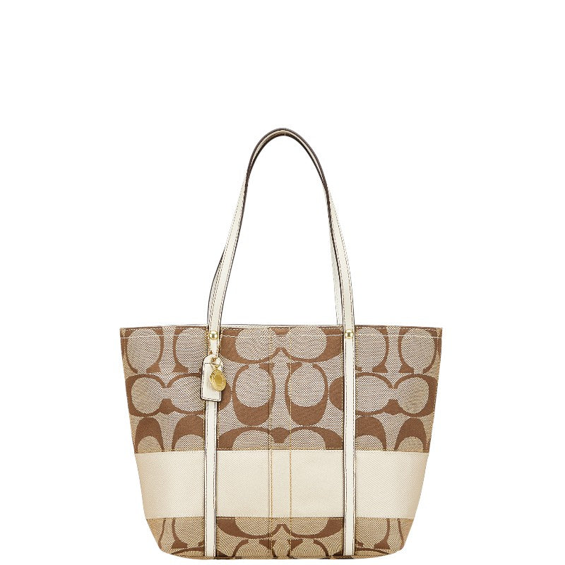 コーチ シグネチャー トートバッグ ショルダーバッグ ベージュ ブラウン キャンバス レザー レディース COACH 【中古】