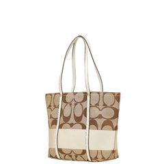 コーチ シグネチャー トートバッグ ショルダーバッグ ベージュ ブラウン キャンバス レザー レディース COACH 【中古】