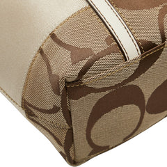 コーチ シグネチャー トートバッグ ショルダーバッグ ベージュ ブラウン キャンバス レザー レディース COACH 【中古】