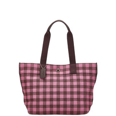 コーチ ギンガムチェック ショルダーバッグ トートバッグ ピンク ボルドー キャンバス レザー レディース COACH 【中古】