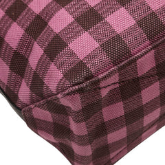 コーチ ギンガムチェック ショルダーバッグ トートバッグ ピンク ボルドー キャンバス レザー レディース COACH 【中古】