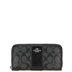 コーチ シグネチャー ラウンドファスナー 長財布 グレー ブラック PVC レザー レディース COACH 【中古】