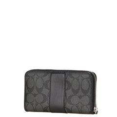 コーチ シグネチャー ラウンドファスナー 長財布 グレー ブラック PVC レザー レディース COACH 【中古】
