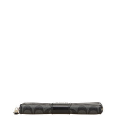 コーチ シグネチャー ラウンドファスナー 長財布 グレー ブラック PVC レザー レディース COACH 【中古】