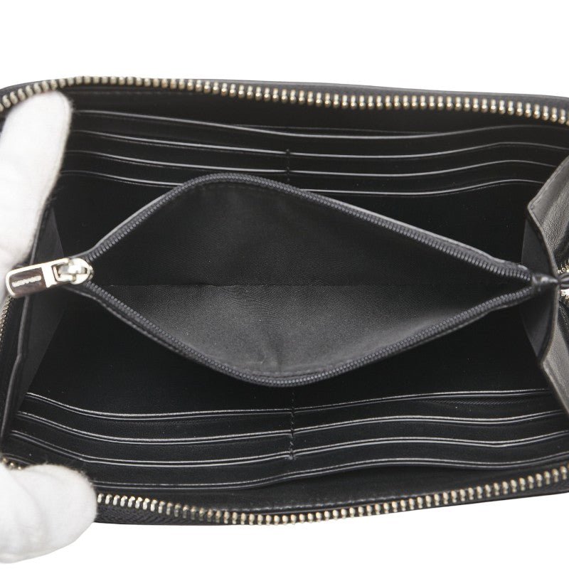 コーチ シグネチャー ラウンドファスナー 長財布 グレー ブラック PVC レザー レディース COACH 【中古】