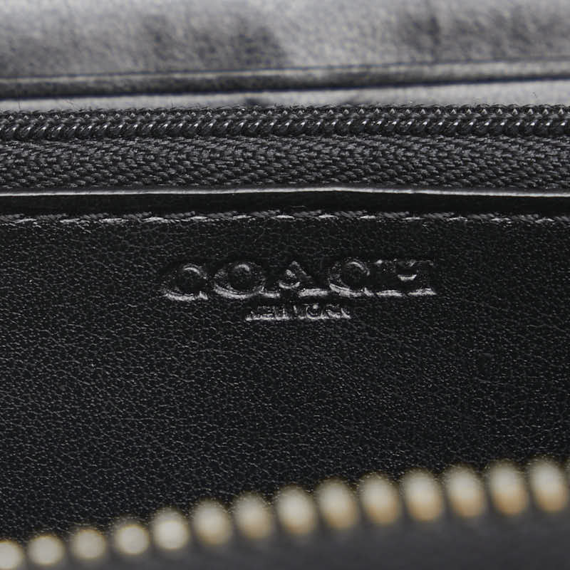 コーチ シグネチャー ラウンドファスナー 長財布 グレー ブラック PVC レザー レディース COACH 【中古】