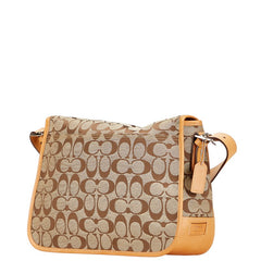 コーチ シグネチャー 斜め掛け ショルダーバッグ ベージュ ブラウン キャンバス レザー レディース COACH 【中古】