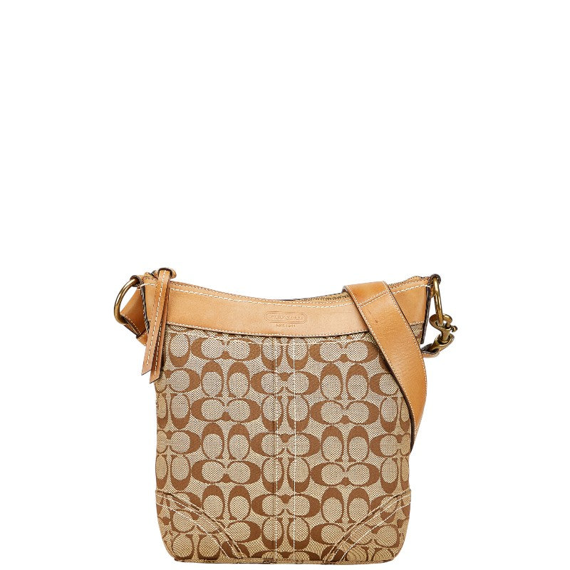 コーチ シグネチャー 斜め掛け ショルダーバッグ ベージュ ブラウン キャンバス レザー レディース COACH 【中古】