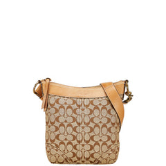 コーチ シグネチャー 斜め掛け ショルダーバッグ ベージュ ブラウン キャンバス レザー レディース COACH 【中古】