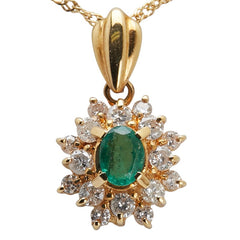 K18YG イエローゴールド エメラルド0.36ct ダイヤ0.50ct ペンダントネックレス レディース 【中古】