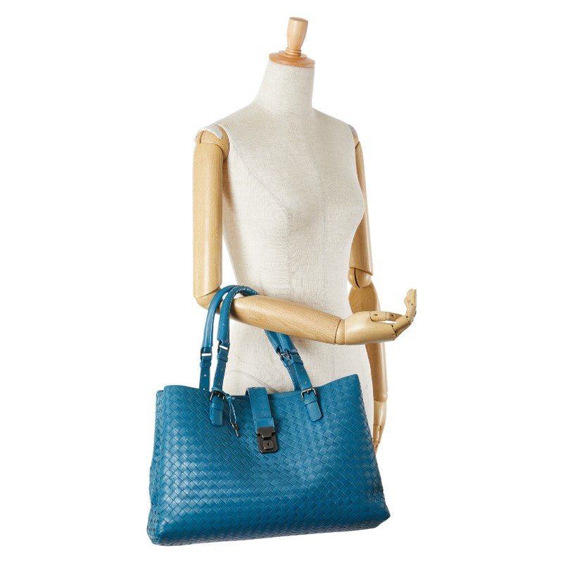 ボッテガヴェネタ イントレチャート ハンドバッグ トートバッグ ブルー レザー レディース BOTTEGAVENETA 【中古】