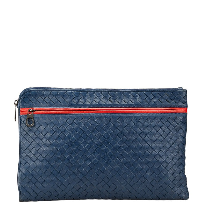 ボッテガヴェネタ イントレチャート クラッチバッグ ネイビー レッド レザー メンズ BOTTEGAVENETA 【中古】