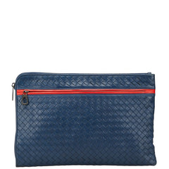 ボッテガヴェネタ イントレチャート クラッチバッグ ネイビー レッド レザー メンズ BOTTEGAVENETA 【中古】