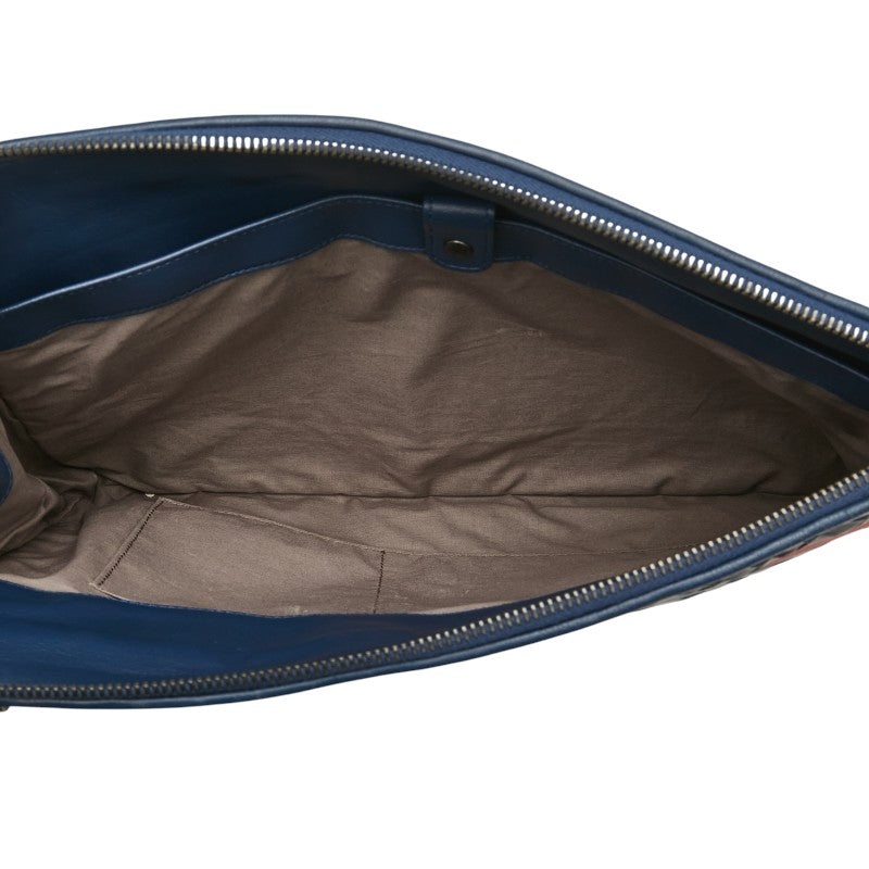 ボッテガヴェネタ イントレチャート クラッチバッグ ネイビー レッド レザー メンズ BOTTEGAVENETA 【中古】