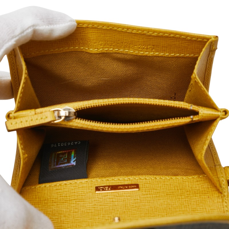 フェンディ ズッカ コインケース 小銭入れ ブラウン イエロー PVC レザー レディース FENDI 【中古】