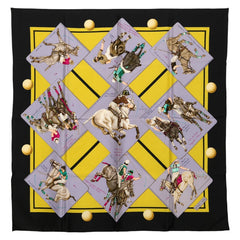 エルメス カレ90 LE MONDE DU POLO ポロの世界 スカーフ ブラック パープル マルチカラー シルク レディース HERMES 【中古】